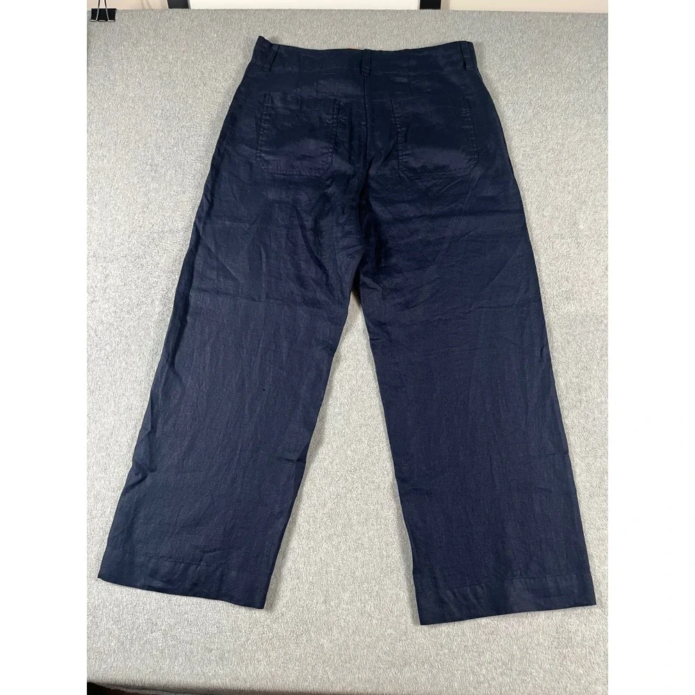 NWT! Quince Womens Navy 100% European Linen Patch Pocket Wide Leg Pants Size 12